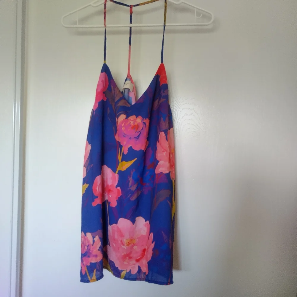 Everly Watercolor Flowy Racerback Tank Blue size L - Picture 1 of 4